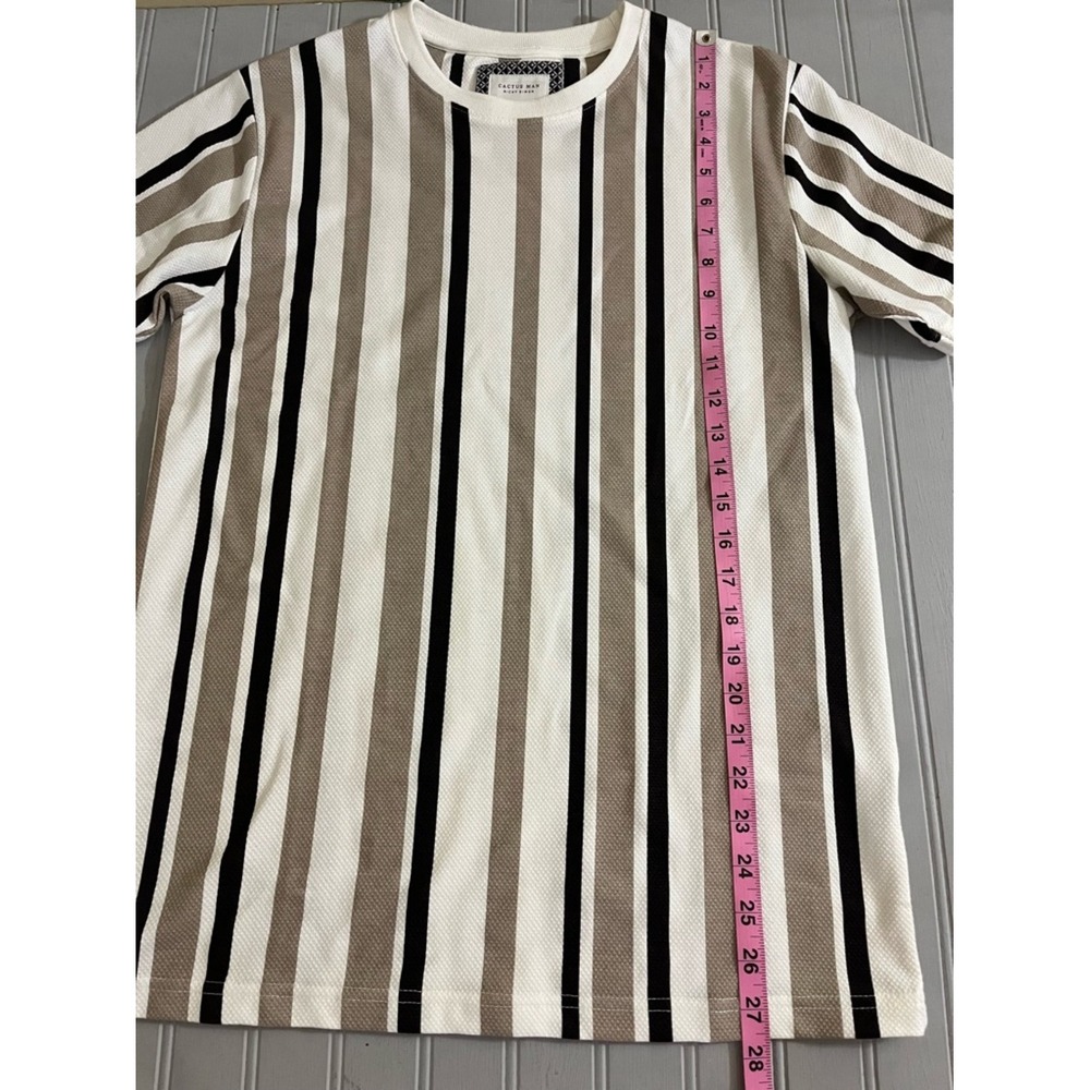 Cactus Man Ricky Singh Striped Short Sleeve Shirt Mens Small Brown Off White - Picture 9 of 9